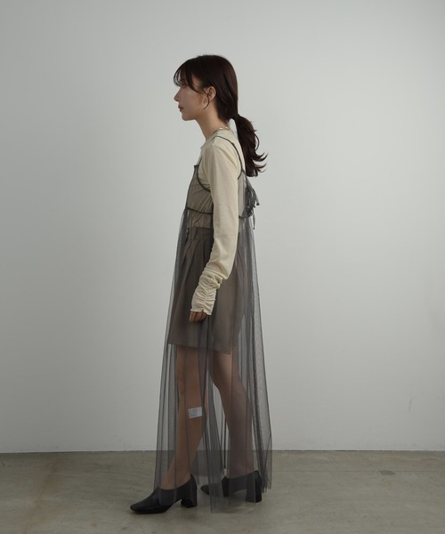 I_am(アイアム)の「tulle front ribbon camisole ops / チュールフロントリボンキャミソールワンピース(ワンピース・レディース・ホワイト/チャコールグレー/ブラック/グレー・FREE)」の16枚目の写真