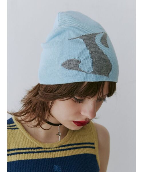 jouetie（ジュエティ）の「ロゴジャカードサマーニットビーニー（ニットキャップ/ビーニー・レディース・グレー/ブラック/ブルー・FREE）」の4枚目の写真