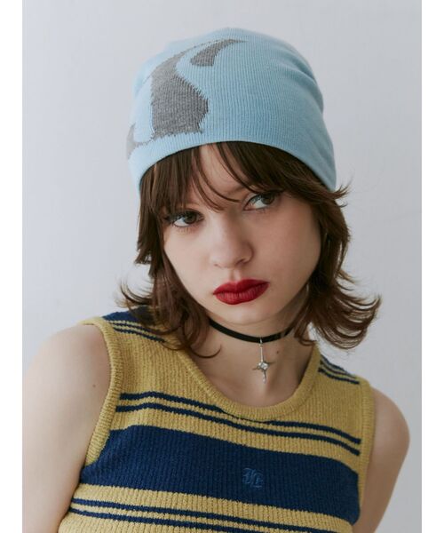 jouetie（ジュエティ）の「ロゴジャカードサマーニットビーニー（ニットキャップ/ビーニー・レディース・グレー/ブラック/ブルー・FREE）」の7枚目の写真