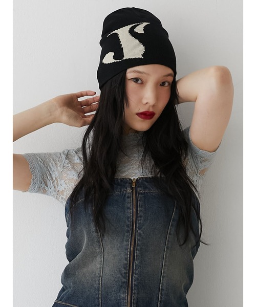jouetie（ジュエティ）の「ロゴジャカードサマーニットビーニー（ニットキャップ/ビーニー・レディース・グレー/ブラック/ブルー・FREE）」の2枚目の写真
