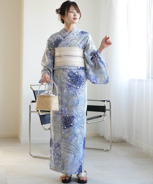 utatane 浴衣 有松絞り浴衣3点セット 藍色に隠れる四つ葉