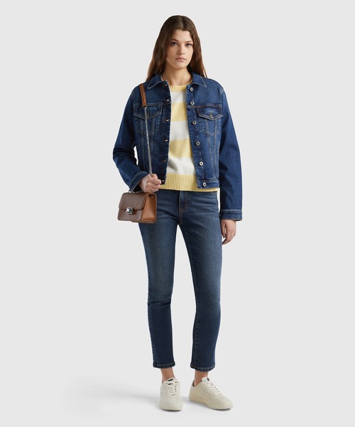 BENETTON (UNITED COLORS OF BENETTON)（ベネトンユナイテッドカラーズオブベネトン）の「ヴィンテージウォッシュデニムジャケット（デニムジャケット・レディース・インディゴブルー・XX-SMALL/X-SMALL/SMALL/MEDIUM）」の5枚目の写真