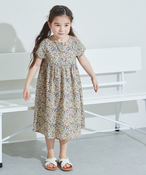 美品♪プランテーション◆コットンリネンフレンチスリーブワンピース　総柄　日本製 総柄 フレンチスリーブ ワンピース（ワンピース）｜pairmanon