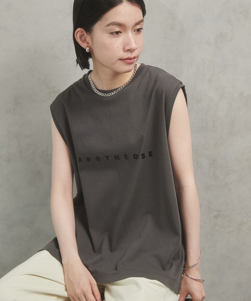 hunch（ハンチ）の「【WEB限定/別注】箔プリントロゴノースリーブTシャツ（Tシャツ/カットソー・レディース・グレー系その他/ベージュ系その他/ホワイト×シルバー/ホワイト×ゴールド・FREE）」の11枚目の写真