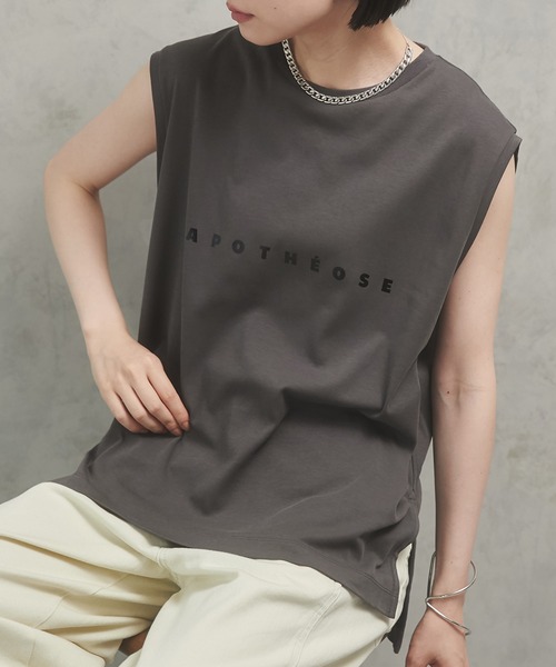 hunch（ハンチ）の「【WEB限定/別注】箔プリントロゴノースリーブTシャツ（Tシャツ/カットソー・レディース・グレー系その他/ベージュ系その他/ホワイト×シルバー/ホワイト×ゴールド・FREE）」の14枚目の写真