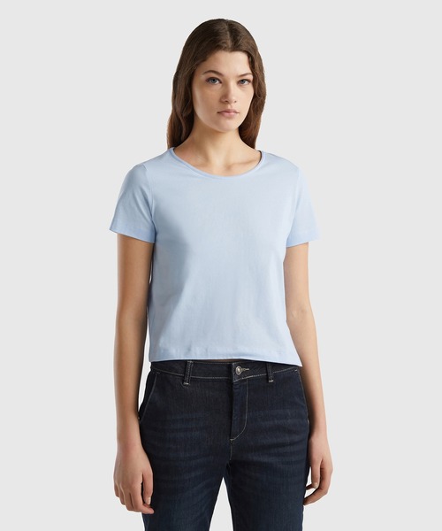 BENETTON (UNITED COLORS OF BENETTON)(ベネトンユナイテッドカラーズオブベネトン)の「クルーネックアシンメトリーサイドスリット半袖Tシャツ・カットソー(Tシャツ/カットソー・レディース・ホワイト/ネイビー/ブラック/ライトブルー・XX-SMALL/X-SMALL/SMALL/MEDIUM)」の3枚目の写真