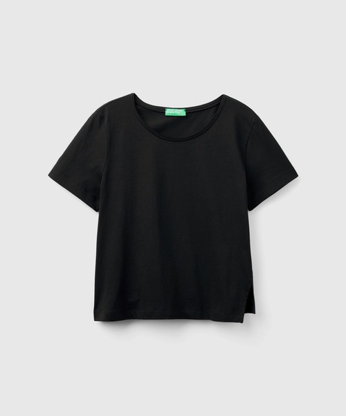 BENETTON (UNITED COLORS OF BENETTON)(ベネトンユナイテッドカラーズオブベネトン)の「クルーネックアシンメトリーサイドスリット半袖Tシャツ・カットソー(Tシャツ/カットソー・レディース・ホワイト/ネイビー/ブラック/ライトブルー・XX-SMALL/X-SMALL/SMALL/MEDIUM)」の7枚目の写真