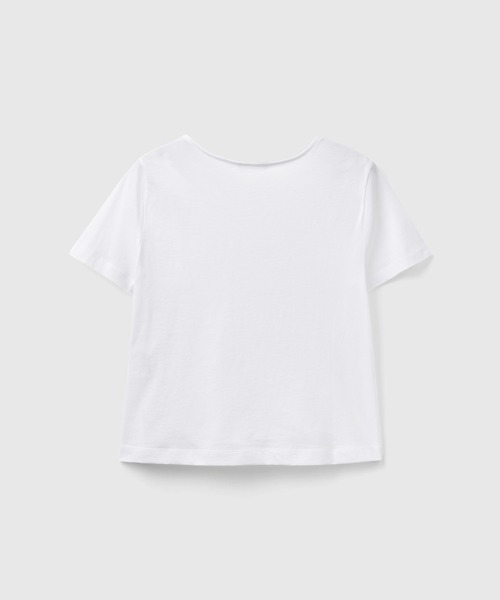BENETTON (UNITED COLORS OF BENETTON)(ベネトンユナイテッドカラーズオブベネトン)の「クルーネックアシンメトリーサイドスリット半袖Tシャツ・カットソー(Tシャツ/カットソー・レディース・ホワイト/ネイビー/ブラック/ライトブルー・XX-SMALL/X-SMALL/SMALL/MEDIUM)」の11枚目の写真