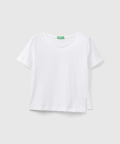 BENETTON (UNITED COLORS OF BENETTON)(ベネトンユナイテッドカラーズオブベネトン)の「クルーネックアシンメトリーサイドスリット半袖Tシャツ・カットソー(Tシャツ/カットソー・レディース・ホワイト/ネイビー/ブラック/ライトブルー・XX-SMALL/X-SMALL/SMALL/MEDIUM)」の10枚目の写真