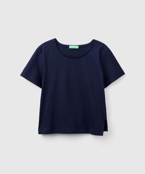 BENETTON (UNITED COLORS OF BENETTON)(ベネトンユナイテッドカラーズオブベネトン)の「クルーネックアシンメトリーサイドスリット半袖Tシャツ・カットソー(Tシャツ/カットソー・レディース・ホワイト/ネイビー/ブラック/ライトブルー・XX-SMALL/X-SMALL/SMALL/MEDIUM)」の16枚目の写真