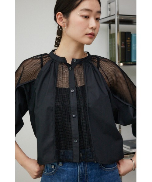 AZUL by moussy(アズールバイマウジー)の「メッシュ切り替えボリュームスリーブシャツ(シャツ/ブラウス・レディース・ブラック/アイボリー・FREE)」の14枚目の写真