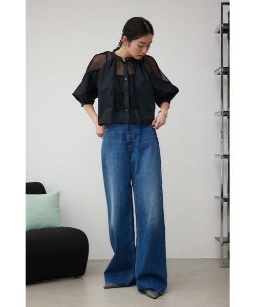 AZUL by moussy(アズールバイマウジー)の「メッシュ切り替えボリュームスリーブシャツ(シャツ/ブラウス・レディース・ブラック/アイボリー・FREE)」の16枚目の写真