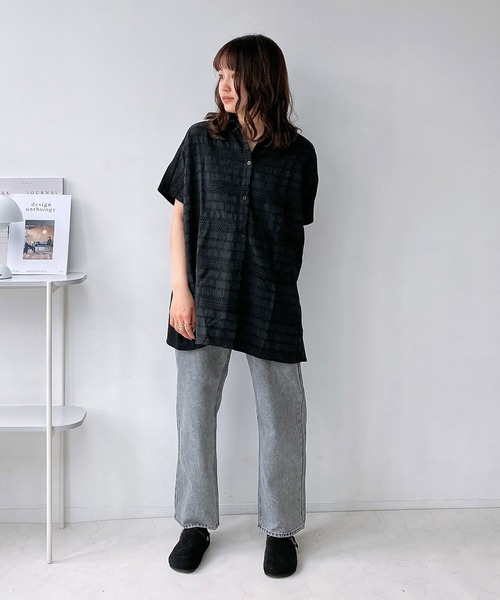AS KNOW AS plus（アズノゥアズプラス）の「◎カットソー切り替えシャツチュニック（チュニック・レディース・ネイビー系/ブラック系/グリーン系・FREE）」の8枚目の写真