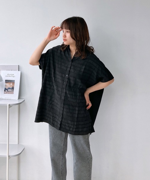 AS KNOW AS plus（アズノゥアズプラス）の「◎カットソー切り替えシャツチュニック（チュニック・レディース・ネイビー系/ブラック系/グリーン系・FREE）」の5枚目の写真