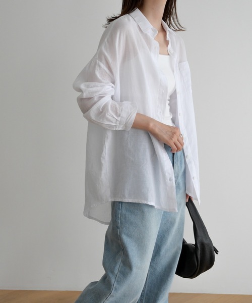 CANAL JEAN（キャナルジーン）の「El mar　コットンシアーシャツ（シャツ/ブラウス・レディース・ホワイト/ブラック・ONE SIZE）」の3枚目の写真