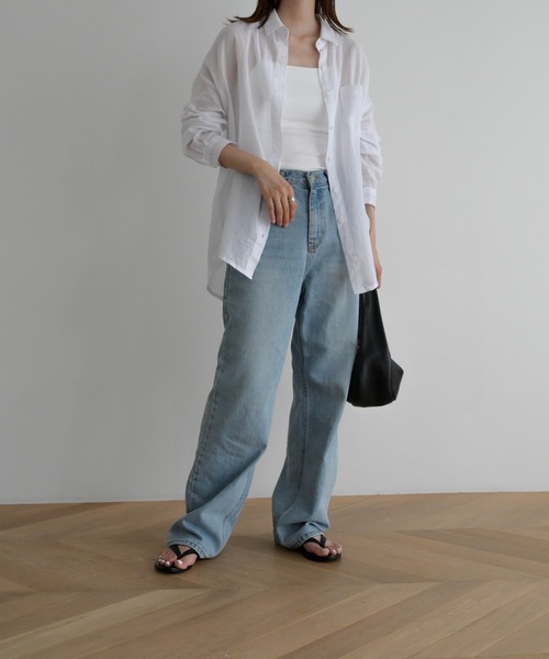 CANAL JEAN（キャナルジーン）の「El mar　コットンシアーシャツ（シャツ/ブラウス・レディース・ホワイト/ブラック・ONE SIZE）」の5枚目の写真