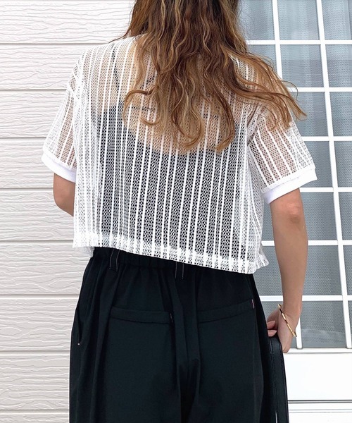 Q（キュー）の「メッシュT（Tシャツ/カットソー・レディース・ブラック/アイボリー・MEDIUM）」の4枚目の写真