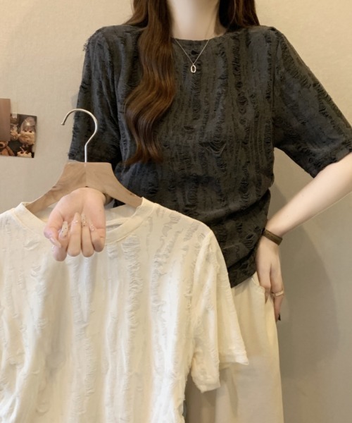 新品未使用品　Y,s ポリエステルトップス セール】ダメージトップス（Tシャツ/カットソー）｜Sibra