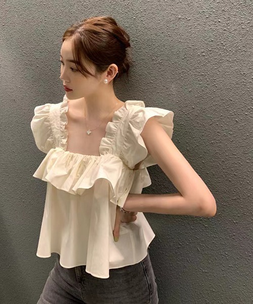gossip!ロサンゼルス(ゴシップロサンゼルス)の「ギャザーフリルブラウス(シャツ/ブラウス・レディース・ブラウン/オフホワイト・FREE)」の13枚目の写真
