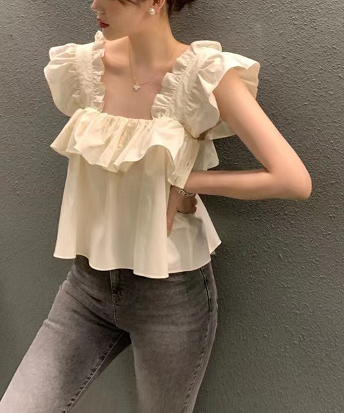 gossip!ロサンゼルス(ゴシップロサンゼルス)の「ギャザーフリルブラウス(シャツ/ブラウス・レディース・ブラウン/オフホワイト・FREE)」の12枚目の写真