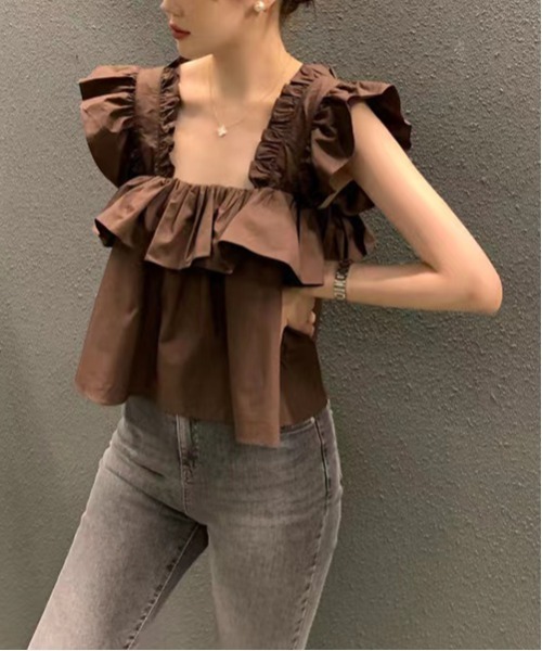gossip!ロサンゼルス(ゴシップロサンゼルス)の「ギャザーフリルブラウス(シャツ/ブラウス・レディース・ブラウン/オフホワイト・FREE)」の11枚目の写真