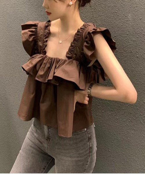 gossip!ロサンゼルス(ゴシップロサンゼルス)の「ギャザーフリルブラウス(シャツ/ブラウス・レディース・ブラウン/オフホワイト・FREE)」の9枚目の写真