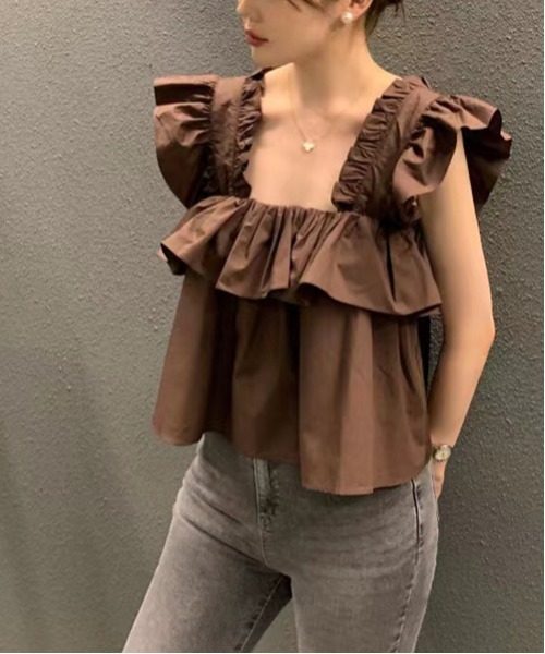 gossip!ロサンゼルス(ゴシップロサンゼルス)の「ギャザーフリルブラウス(シャツ/ブラウス・レディース・ブラウン/オフホワイト・FREE)」の8枚目の写真