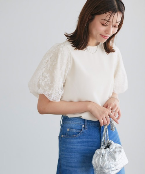 Pierrot(ピエロ)の「袖チュールレースブラウス(シャツ/ブラウス・レディース・ブラック/オフホワイト/ミント・M/L)」の16枚目の写真