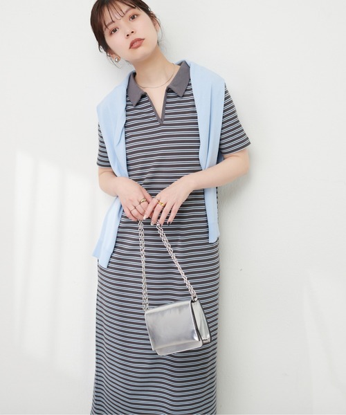 natural couture(ナチュラルクチュール)の「配色スキッパーカットソーワンピース(ワンピース・レディース・アイボリー/ブラック/チャコールグレー・FREE)」の1枚目の写真