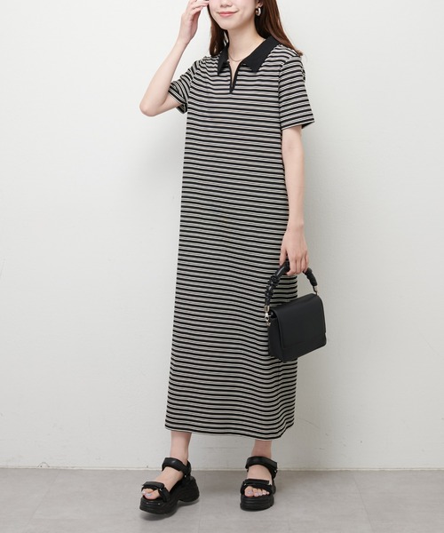 natural couture(ナチュラルクチュール)の「配色スキッパーカットソーワンピース(ワンピース・レディース・アイボリー/ブラック/チャコールグレー・FREE)」の9枚目の写真