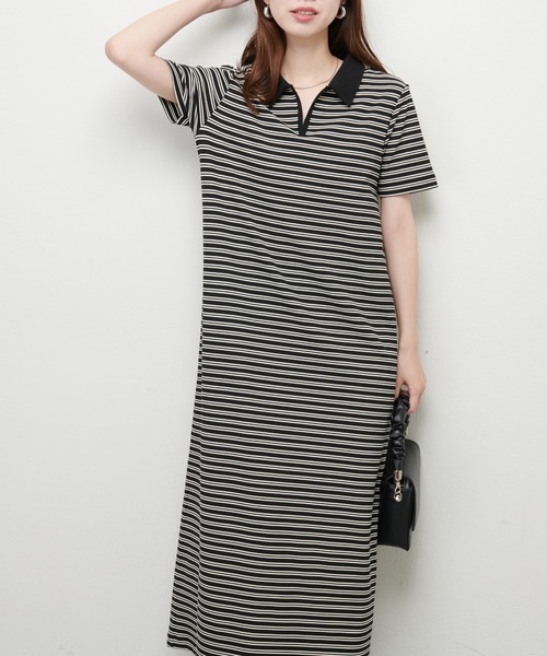 natural couture(ナチュラルクチュール)の「配色スキッパーカットソーワンピース(ワンピース・レディース・アイボリー/ブラック/チャコールグレー・FREE)」の10枚目の写真