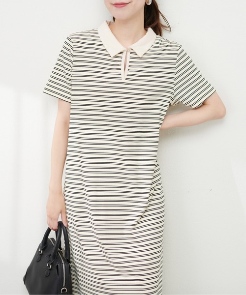 natural couture(ナチュラルクチュール)の「配色スキッパーカットソーワンピース(ワンピース・レディース・アイボリー/ブラック/チャコールグレー・FREE)」の7枚目の写真