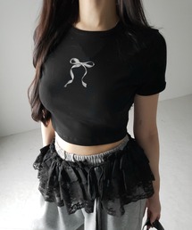 me+em select（ミームセレクト）の「【 ４color 】ミニリボンショートちびＴシャツ ／mini ribbon short chibi Tee（Tシャツ/カットソー・レディース）」