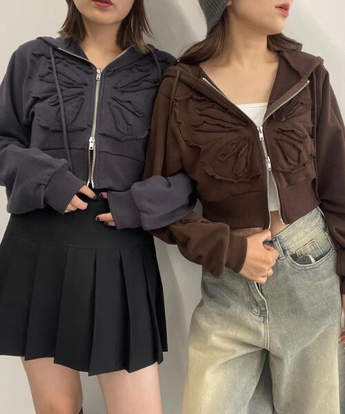 WEGO(ウィゴー)の「WEGO/バタフライWジップショートパーカー(パーカー・レディース・ブラウン/ダークグレー・FREE)」の21枚目の写真