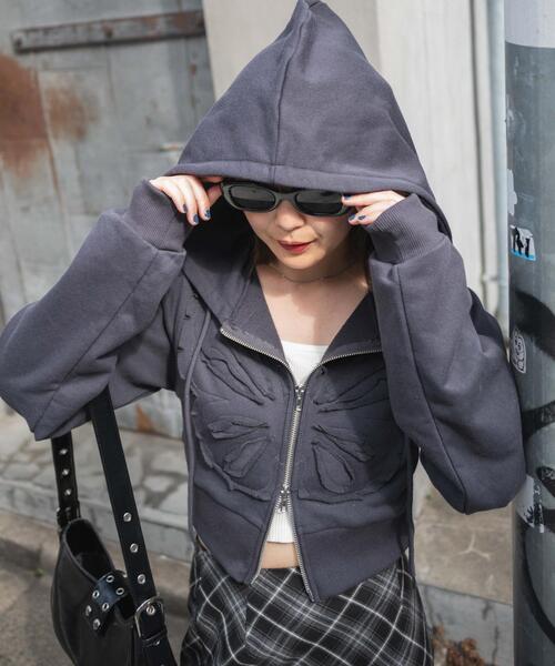 WEGO(ウィゴー)の「WEGO/バタフライWジップショートパーカー(パーカー・レディース・ブラウン/ダークグレー・FREE)」の17枚目の写真