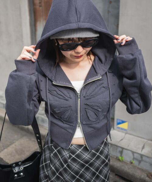 WEGO(ウィゴー)の「WEGO/バタフライWジップショートパーカー(パーカー・レディース・ブラウン/ダークグレー・FREE)」の16枚目の写真