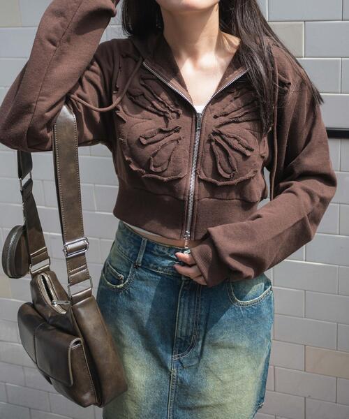 WEGO(ウィゴー)の「WEGO/バタフライWジップショートパーカー(パーカー・レディース・ブラウン/ダークグレー・FREE)」の14枚目の写真