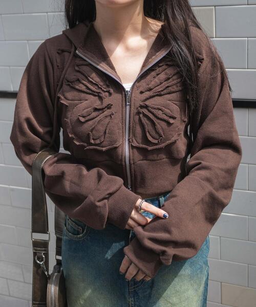 WEGO(ウィゴー)の「WEGO/バタフライWジップショートパーカー(パーカー・レディース・ブラウン/ダークグレー・FREE)」の12枚目の写真