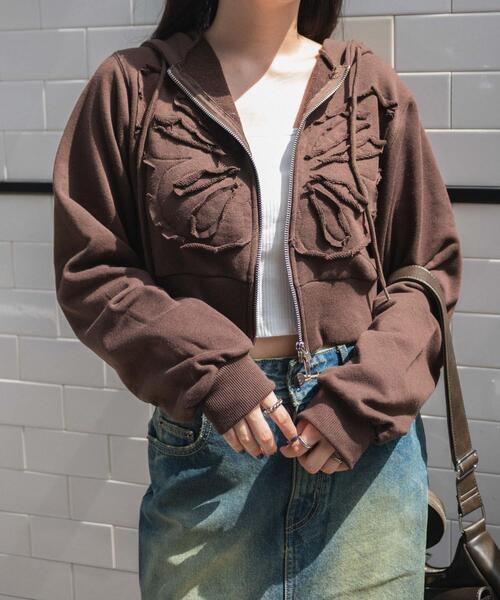 WEGO(ウィゴー)の「WEGO/バタフライWジップショートパーカー(パーカー・レディース・ブラウン/ダークグレー・FREE)」の11枚目の写真