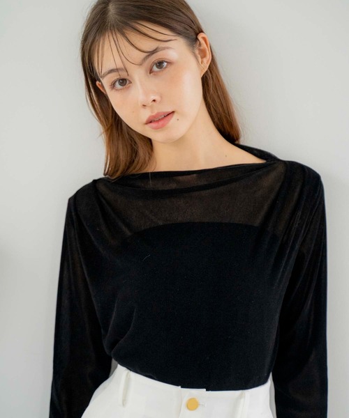 NOELA(ノエラ)の「シアーフロッキーカットソー(Tシャツ/カットソー・レディース・オフホワイト/ピンク/ブラック・フリー)」の7枚目の写真
