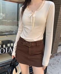 THISIS（ディスイズ）の「フェイクレイヤード リボンフリルブラウス（Tシャツ/カットソー）」