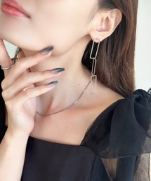 スクエアチェーンロングピアス-square chain long pierce-