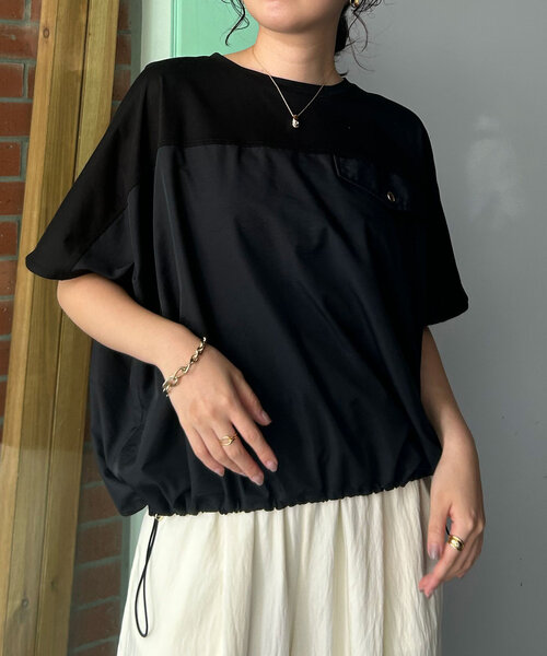 Jena espace merveilleux（ジェナ　エスパスメルヴェイユ）の「【洗濯機洗い◎】フハク切替シルケットカットソー（Tシャツ/カットソー・レディース・ブラック/オフホワイト/ライトグレー・FREE）」の3枚目の写真