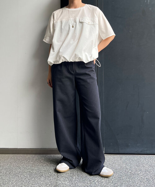 Jena espace merveilleux（ジェナ　エスパスメルヴェイユ）の「【洗濯機洗い◎】フハク切替シルケットカットソー（Tシャツ/カットソー・レディース・ブラック/オフホワイト/ライトグレー・FREE）」の6枚目の写真