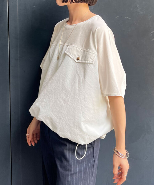 Jena espace merveilleux（ジェナ　エスパスメルヴェイユ）の「【洗濯機洗い◎】フハク切替シルケットカットソー（Tシャツ/カットソー・レディース・ブラック/オフホワイト/ライトグレー・FREE）」の10枚目の写真