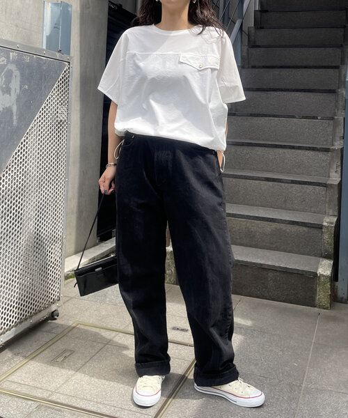 Jena espace merveilleux（ジェナ　エスパスメルヴェイユ）の「【洗濯機洗い◎】フハク切替シルケットカットソー（Tシャツ/カットソー・レディース・ブラック/オフホワイト/ライトグレー・FREE）」の14枚目の写真