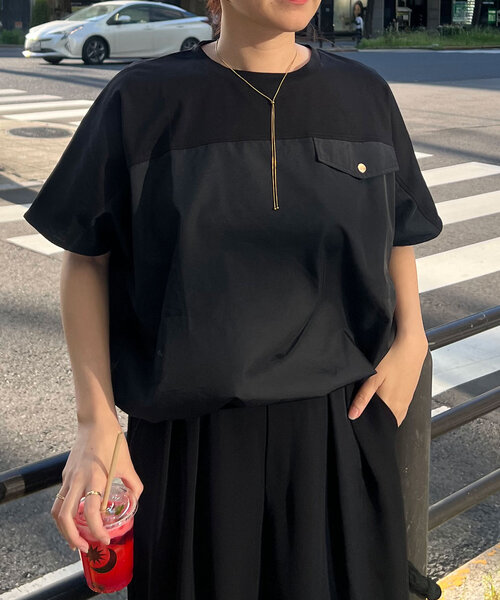 Jena espace merveilleux（ジェナ　エスパスメルヴェイユ）の「【洗濯機洗い◎】フハク切替シルケットカットソー（Tシャツ/カットソー・レディース・ブラック/オフホワイト/ライトグレー・FREE）」の21枚目の写真