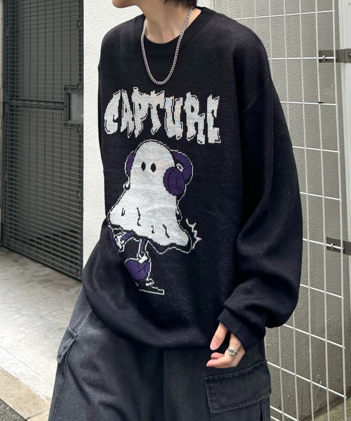 ILL'S（イルズ）の「【ILL'S】8ボール&ゴースト ビッグシルエット ジャガードニット（ニット/セーター・メンズ・ホワイト/ホワイト系その他/ブラック系その他/ブラック・M/L）」の15枚目の写真