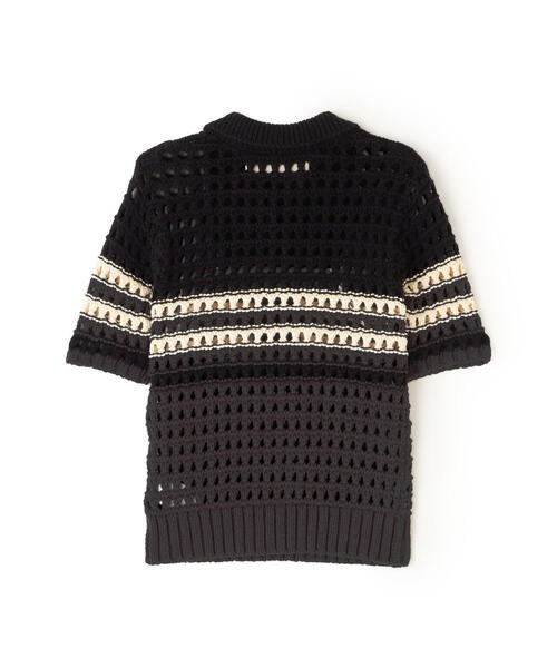 L.H.P(エルエイチピー)の「VOLTAGE CONTROL FILTER/ヴォルテージコントロールフィルター/MESH BORDER TIGHT KNIT POLO(ポロシャツ・レディース・ピンク/ブラック・F)」の5枚目の写真