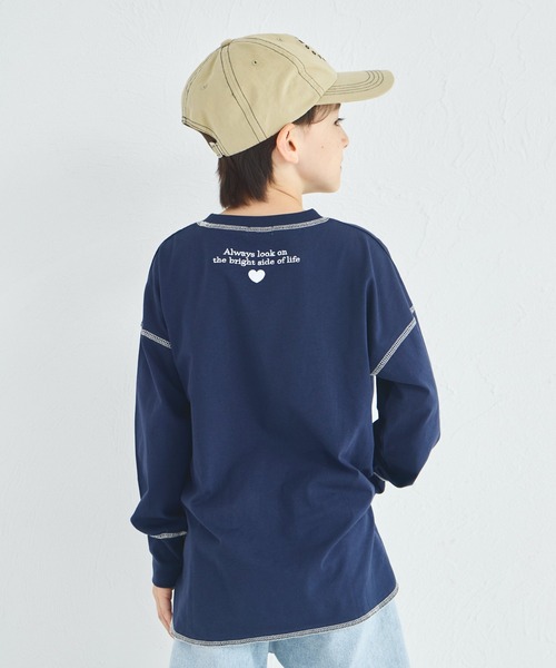 pairmanon(ペアマノン)の「【綿100%】ユニセックス 配色ステッチ ロング丈 長袖Tシャツ(Tシャツ/カットソー・キッズ・グリーン/ブルー/ライトピンク/ライトパープル/ピンク/ベージュ/ブラウン/ブラック/ネイビー/ホワイト・90/100/120/130/110/150/140)」の6枚目の写真